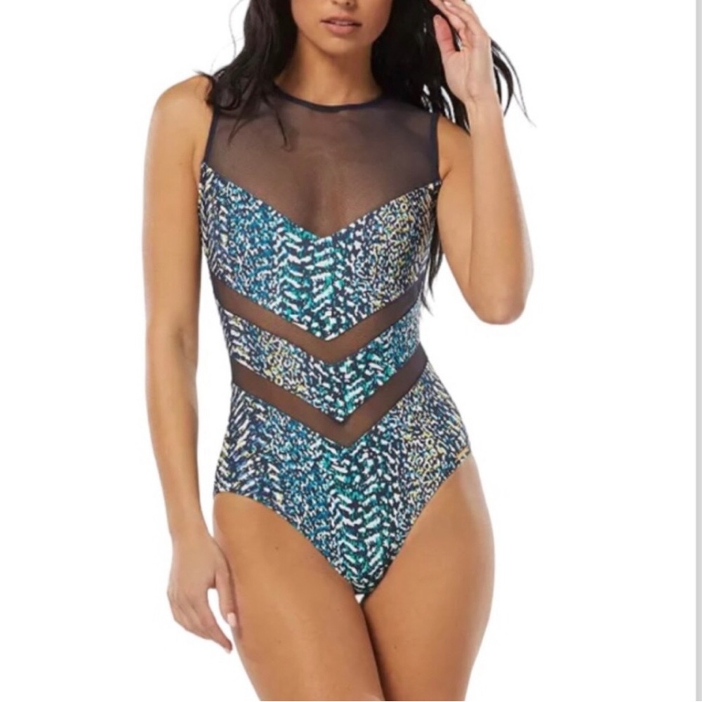 VINCE CAMUTO | Women's High-Neck Zip- Back (NWT) One-Piece Swimsuit